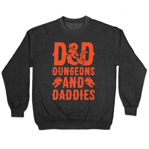 Dungeons and Daddies Parody White Print Crewneck Sweatshirt