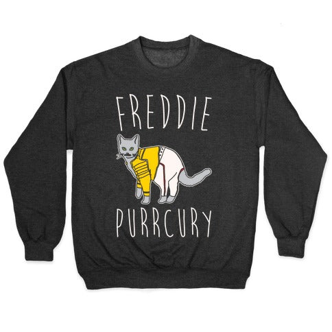 Freddie Purrcury Cat Parody White Print Crewneck Sweatshirt