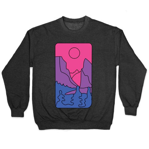 Groovy Pride Flag Landscapes: Bi Flag Crewneck Sweatshirt