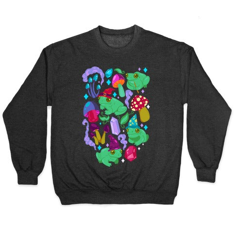 Magical Mushroom Frogs Pattern Crewneck Sweatshirt