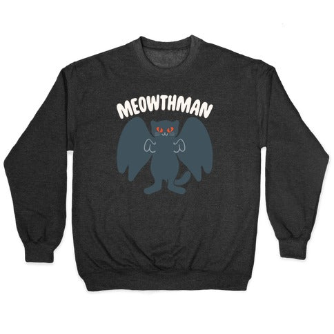 Meowthman Mothman Cat Parody White Print Crewneck Sweatshirt