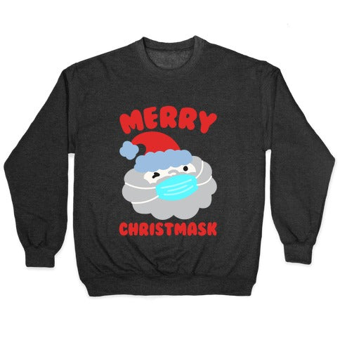 Merry Christmask White Print Crewneck Sweatshirt