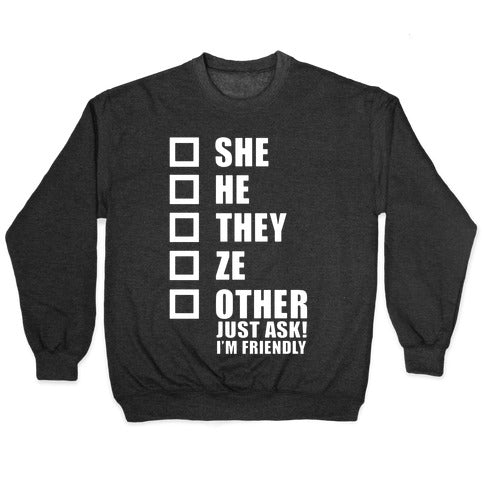 Pronoun Check List Crewneck Sweatshirt