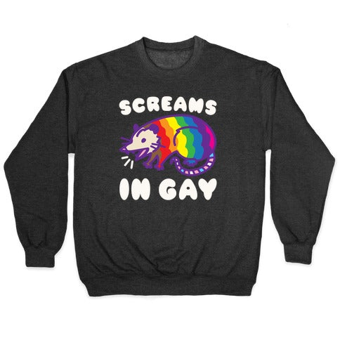 Screams In Gay Possum Parody White Print Crewneck Sweatshirt