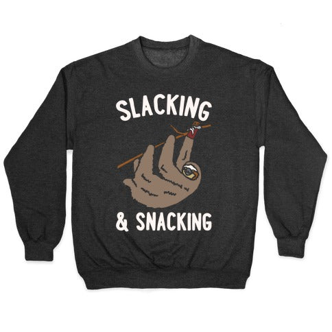 Slacking and Snacking Sloth White Print Crewneck Sweatshirt