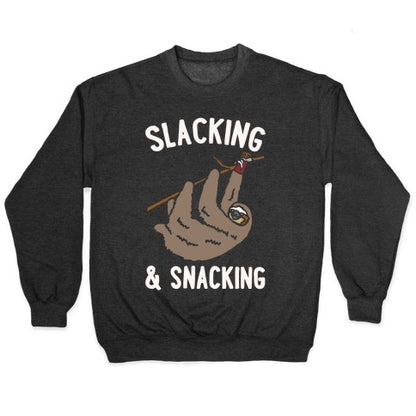 Slacking and Snacking Sloth White Print Crewneck Sweatshirt