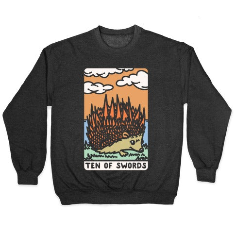 Ten of Swords HedgeHog Tarot Parody White Print Crewneck Sweatshirt