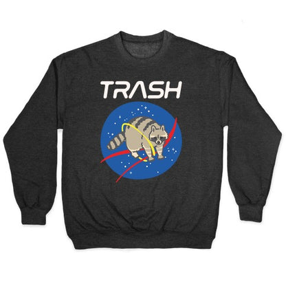 Trash Raccoon Nasa Logo Parody White Print Crewneck Sweatshirt