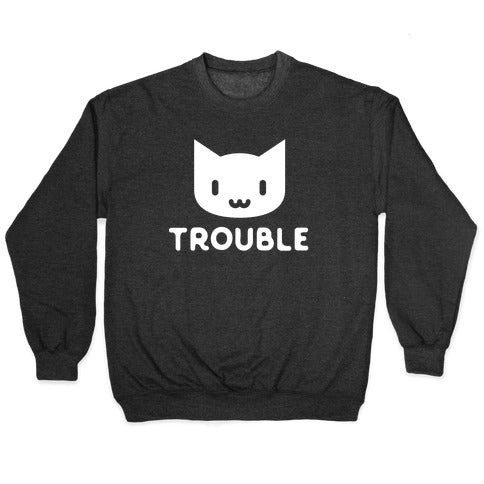 Trouble Cat White Crewneck Sweatshirt