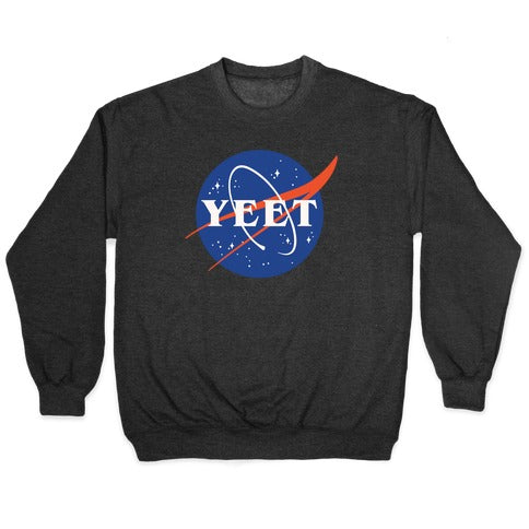 Yeet Nasa Logo Parody White Print Crewneck Sweatshirt