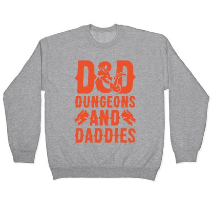 Dungeons and Daddies Parody White Print Crewneck Sweatshirt