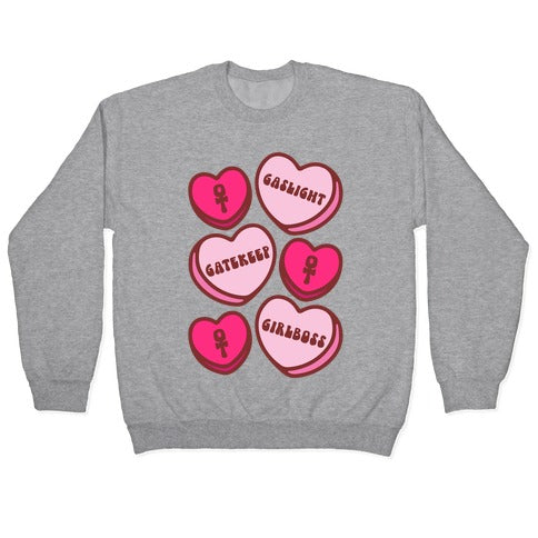 Gaslight Gatekeep Girlboss Candy Hearts Parody Crewneck Sweatshirt