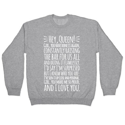 Hey Queen Michelle Obama Quote White Print Crewneck Sweatshirt