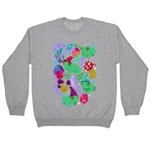 Magical Mushroom Frogs Pattern Crewneck Sweatshirt