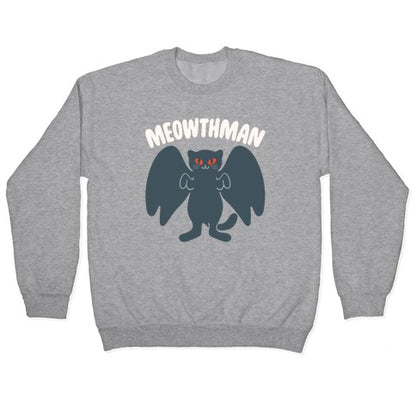 Meowthman Mothman Cat Parody White Print Crewneck Sweatshirt