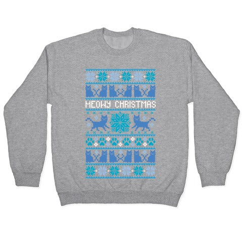 Meowy Christmas Cat Sweater Pattern Crewneck Sweatshirt