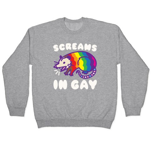 Screams In Gay Possum Parody White Print Crewneck Sweatshirt