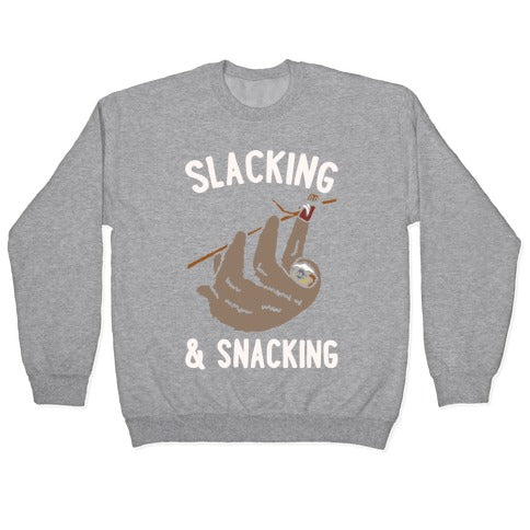 Slacking and Snacking Sloth White Print Crewneck Sweatshirt