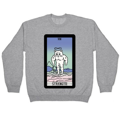 Strength Cat Meme Tarot Card White Print Crewneck Sweatshirt
