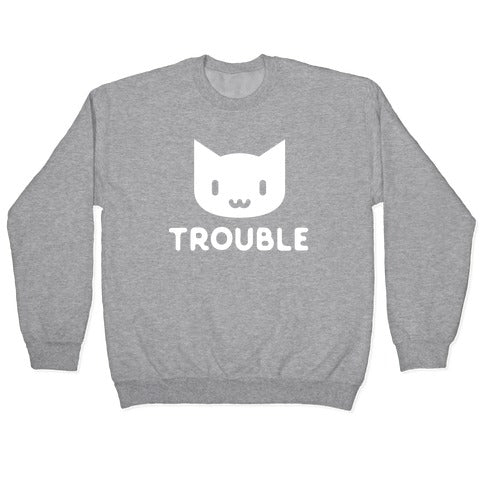Trouble Cat White Crewneck Sweatshirt