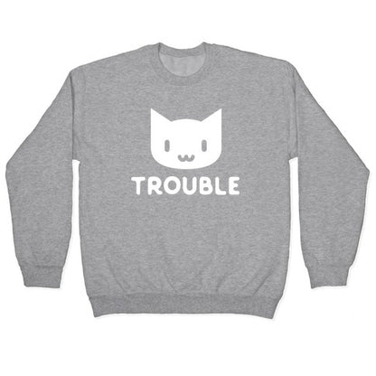 Trouble Cat White Crewneck Sweatshirt
