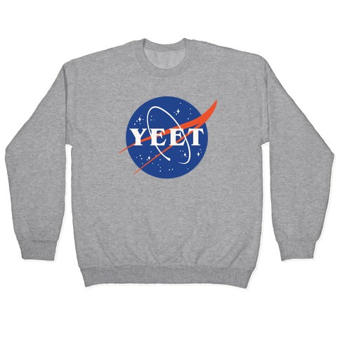 Yeet Nasa Logo Parody White Print Crewneck Sweatshirt