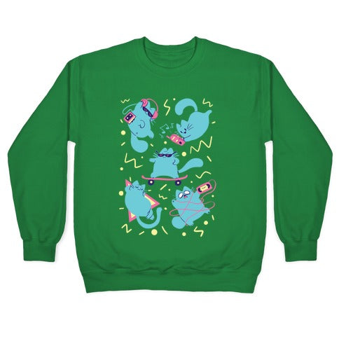 90's Cats Pattern Crewneck Sweatshirt