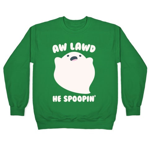 Aw Lawd He Spoopin' Ghost Parody White Print Crewneck Sweatshirt