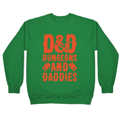 Dungeons and Daddies Parody White Print Crewneck Sweatshirt