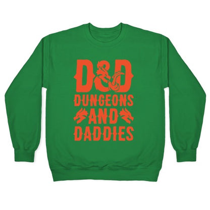 Dungeons and Daddies Parody White Print Crewneck Sweatshirt
