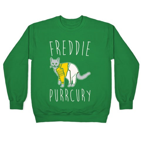 Freddie Purrcury Cat Parody White Print Crewneck Sweatshirt