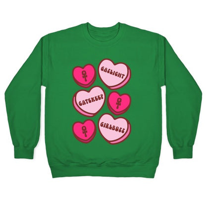 Gaslight Gatekeep Girlboss Candy Hearts Parody Crewneck Sweatshirt