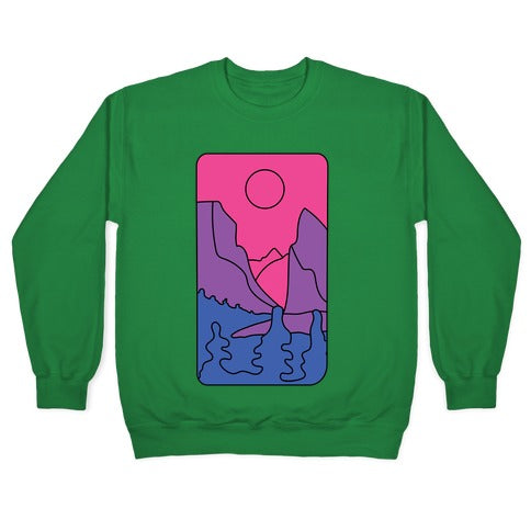 Groovy Pride Flag Landscapes: Bi Flag Crewneck Sweatshirt