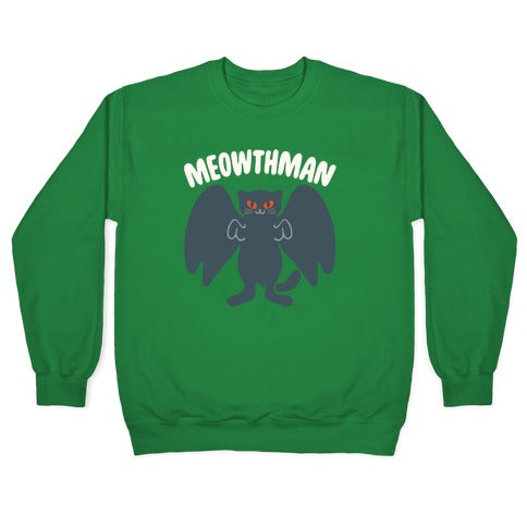 Meowthman Mothman Cat Parody White Print Crewneck Sweatshirt