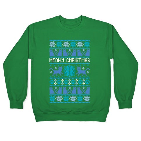 Meowy Christmas Cat Sweater Pattern Crewneck Sweatshirt