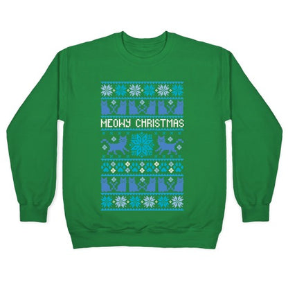 Meowy Christmas Cat Sweater Pattern Crewneck Sweatshirt