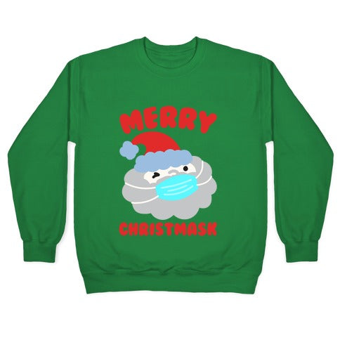 Merry Christmask White Print Crewneck Sweatshirt