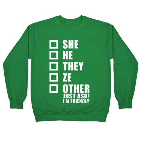 Pronoun Check List Crewneck Sweatshirt