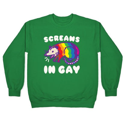 Screams In Gay Possum Parody White Print Crewneck Sweatshirt