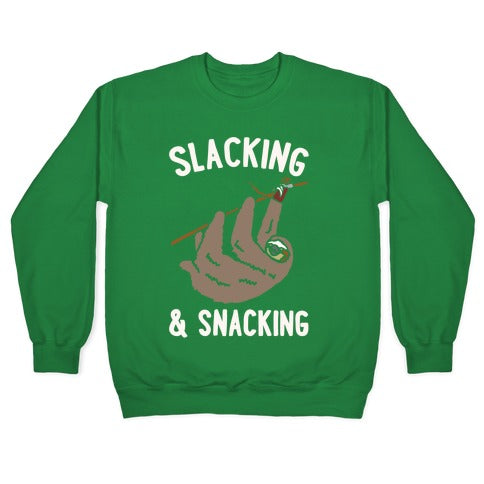 Slacking and Snacking Sloth White Print Crewneck Sweatshirt