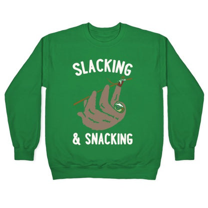 Slacking and Snacking Sloth White Print Crewneck Sweatshirt