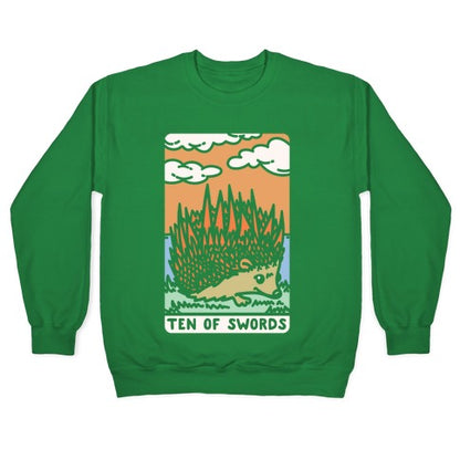 Ten of Swords HedgeHog Tarot Parody White Print Crewneck Sweatshirt