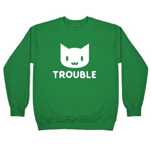 Trouble Cat White Crewneck Sweatshirt