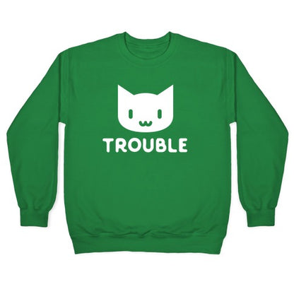Trouble Cat White Crewneck Sweatshirt