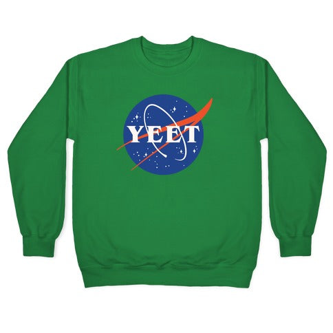 Yeet Nasa Logo Parody White Print Crewneck Sweatshirt