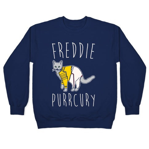 Freddie Purrcury Cat Parody White Print Crewneck Sweatshirt