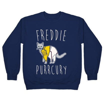 Freddie Purrcury Cat Parody White Print Crewneck Sweatshirt