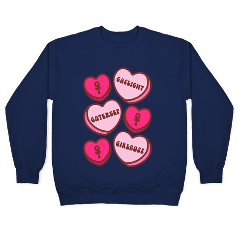 Gaslight Gatekeep Girlboss Candy Hearts Parody Crewneck Sweatshirt