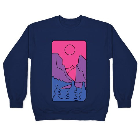 Groovy Pride Flag Landscapes: Bi Flag Crewneck Sweatshirt