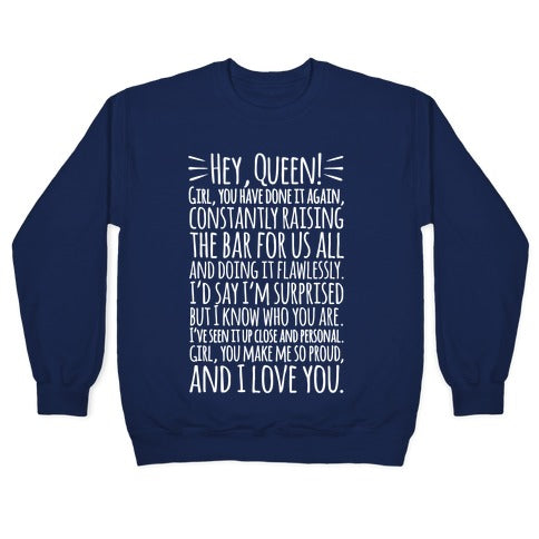 Hey Queen Michelle Obama Quote White Print Crewneck Sweatshirt